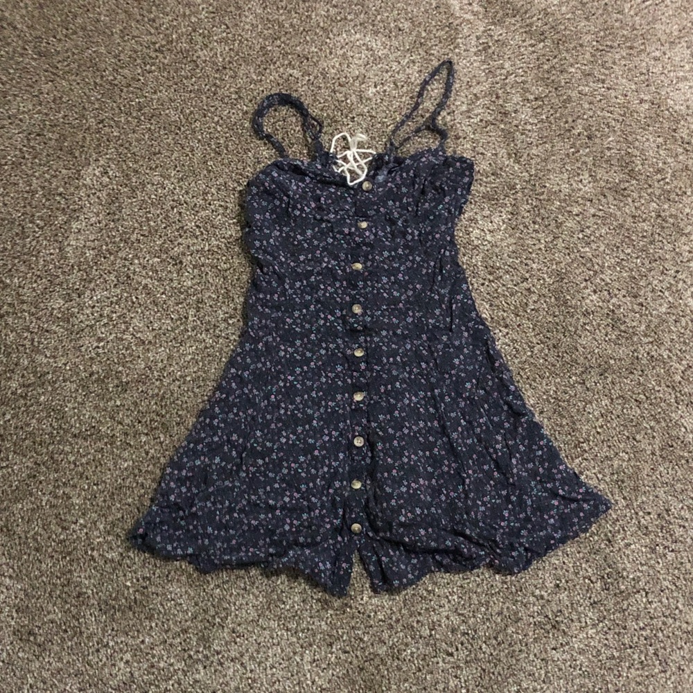 American Eagle Outfitters Navy Floral Button-Front Mini Dress